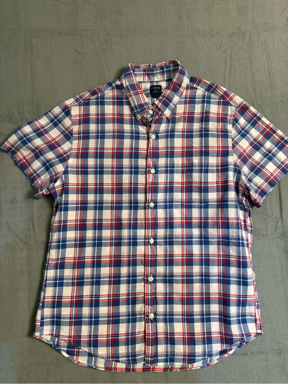 J. Crew Red, Blue & White Plaid Short-Sleeve Button-Down Shirt